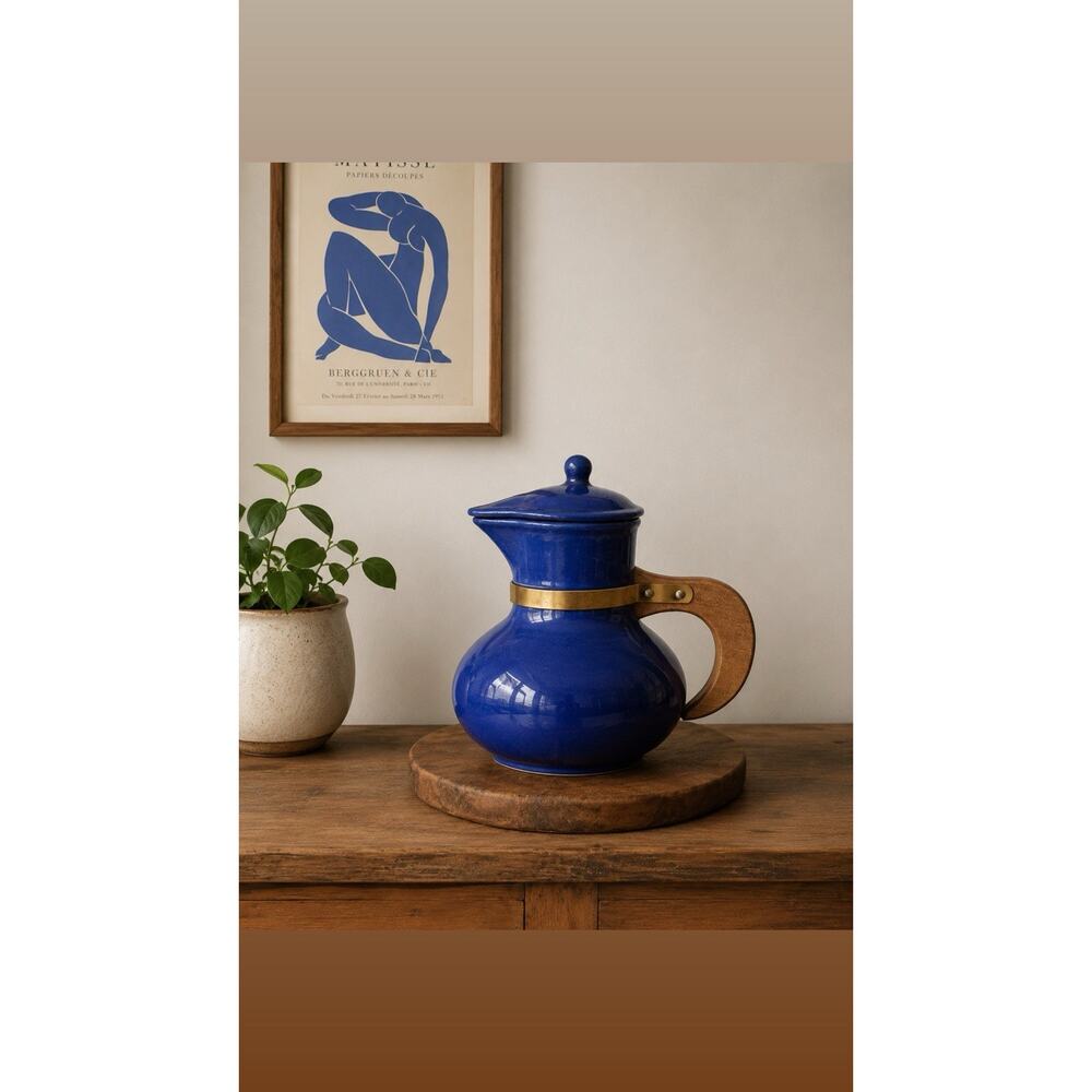 Vintage 1935 Red Wing Pottery Gypsy Trail Royal Blue Batter Jug Pitcher